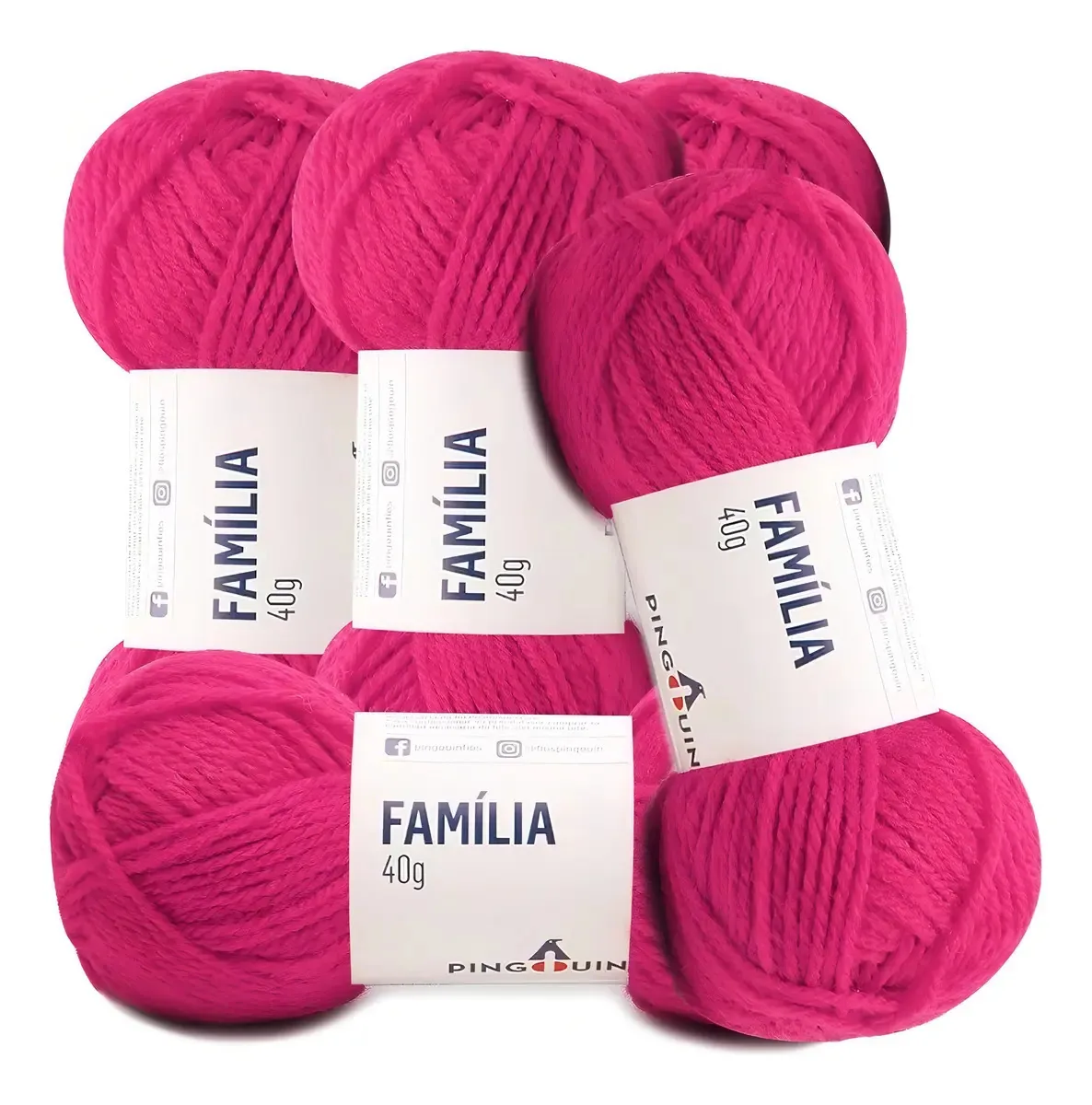 Kit 5 Lãs Família Pingouin 40g 106mts Crochê Tricô Cor 2357- Pink