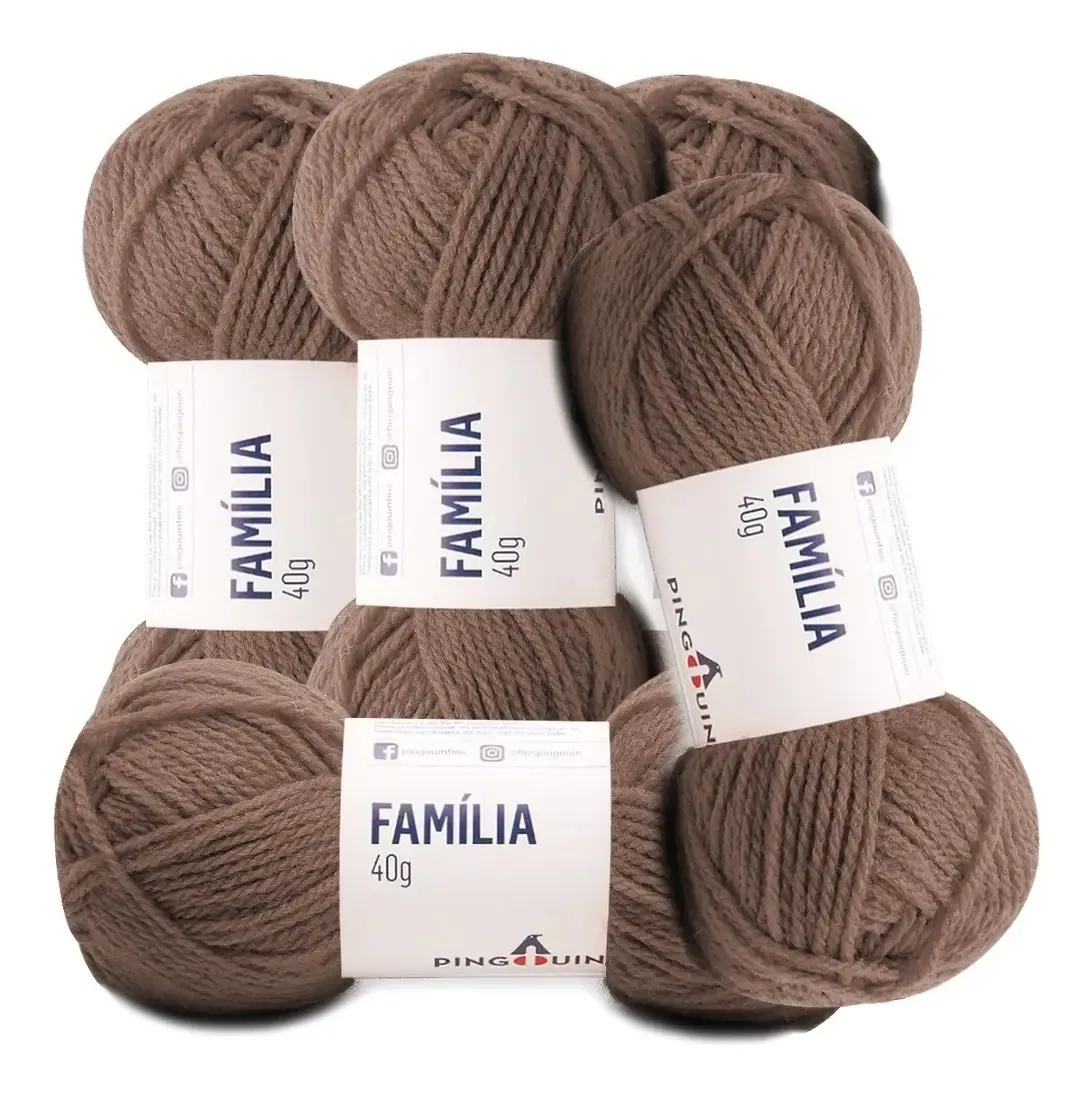Kit 5 Lãs Família Pingouin 40g 106mts Crochê Tricô Cor 5794- Marrom Hierro