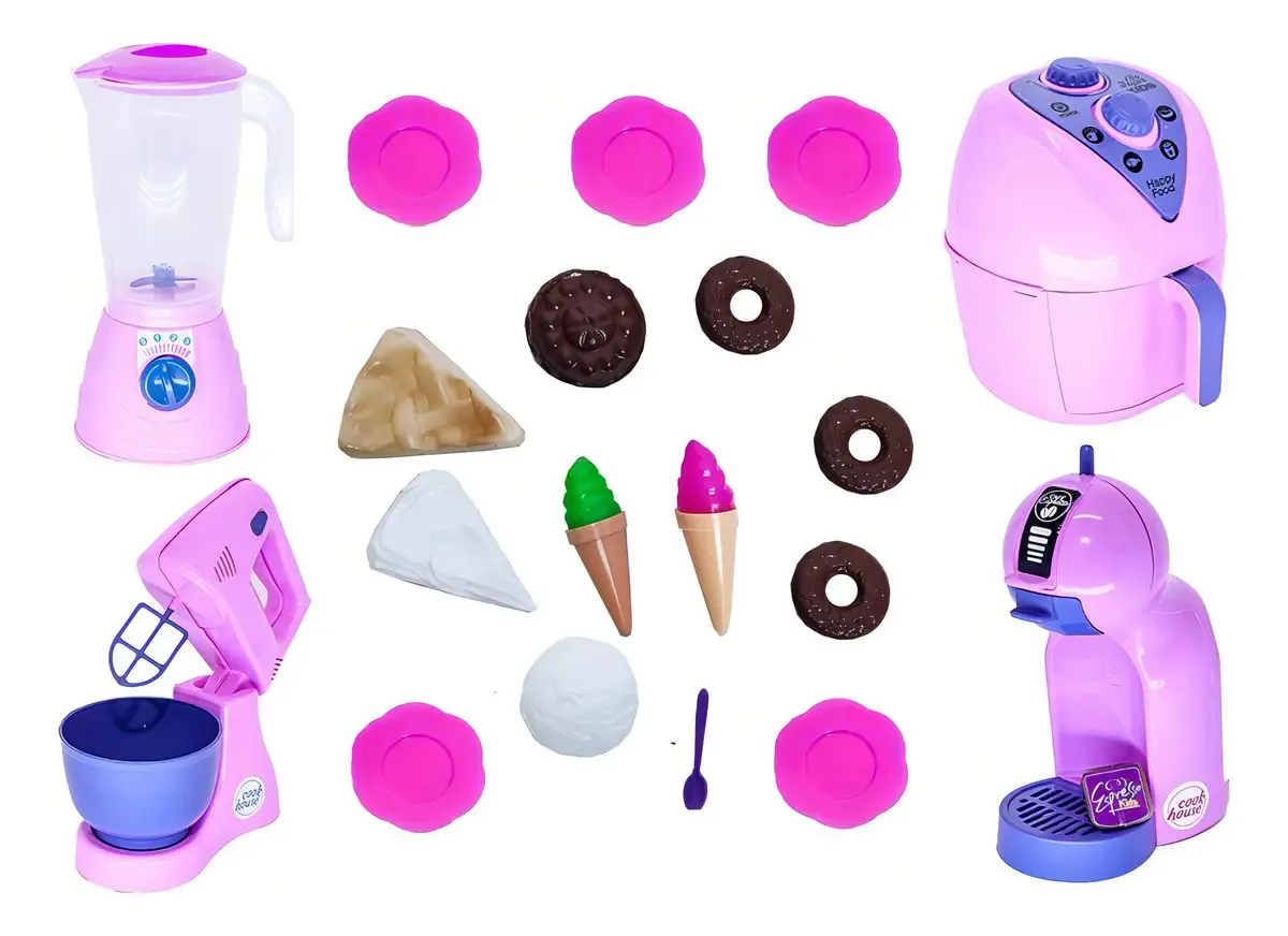 Kit Cozinha Infantil Rosa 20pç - Eletrodomésticos
