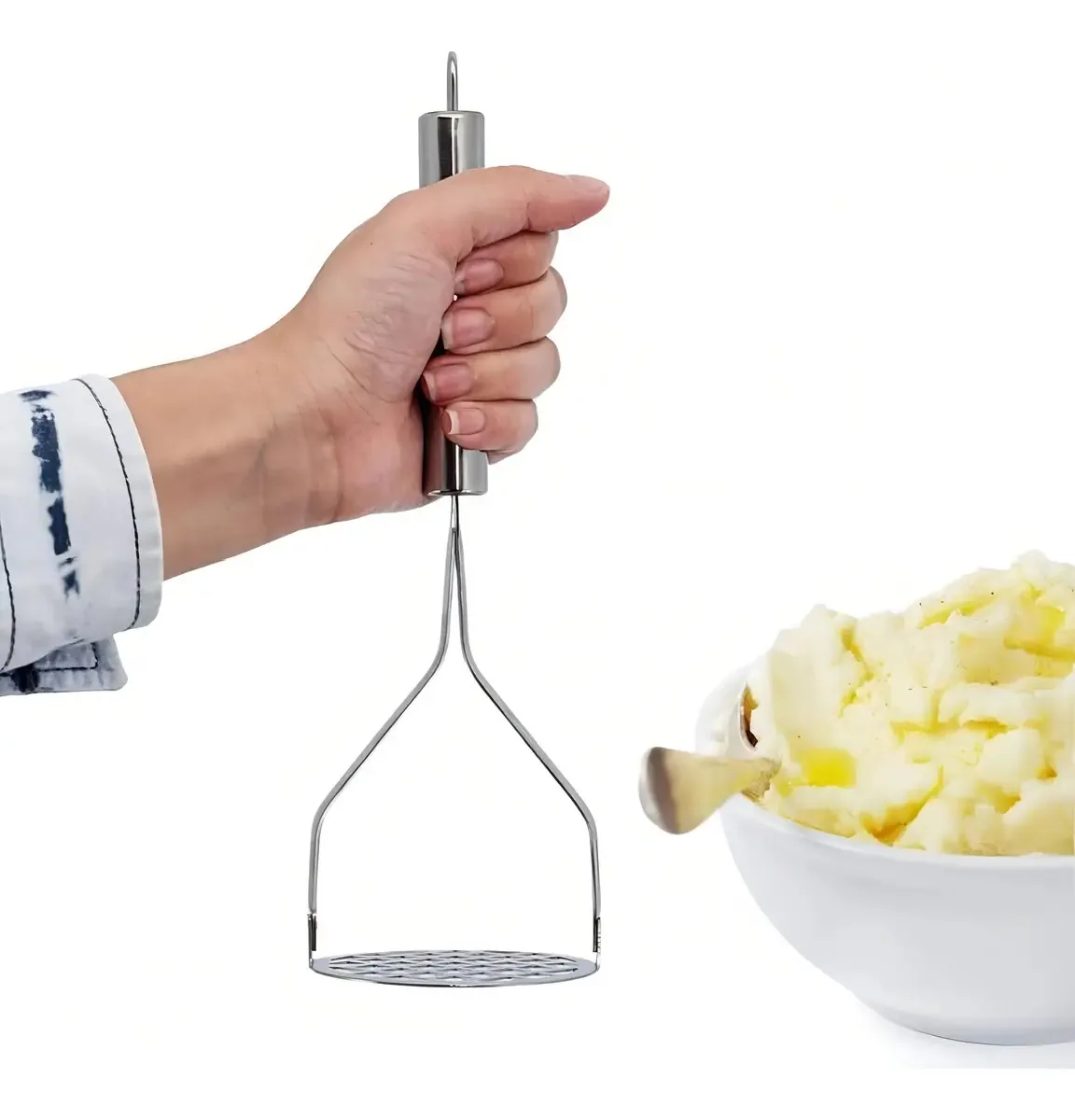 Amassador de Batatas Inox Ergonômico Aço Inoxidável Cabo Reforçado
