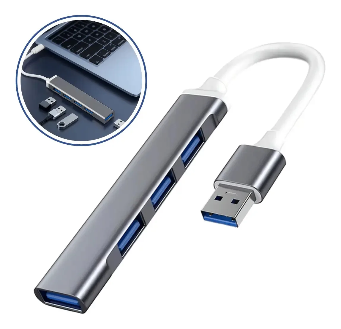 Hub USB Hardline 4 Portas, com USB 3.0 para PC e Notebook