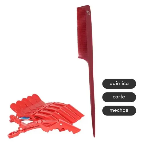 Kit Pente Universal Barbearia Resistente Químicos + 6 Presilhas Sortidas