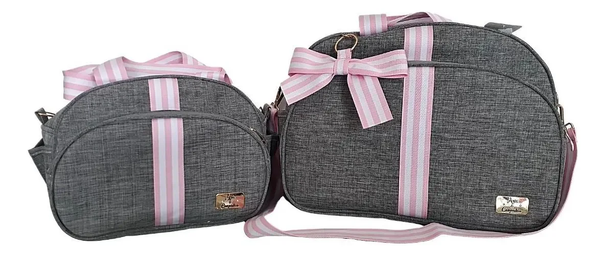 Bolsa Maternidade Cinza Com Rosa Bebe Maranata Arte E Cia