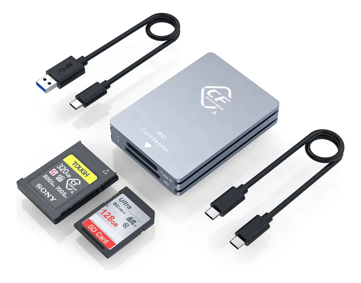 Leitor de Cartão Alloyseed CFA+SD USB 3.0 CFexpress Tipo A e SD Prateado