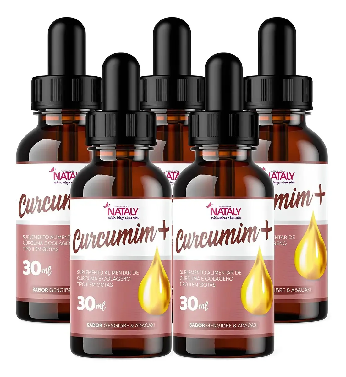 Kit 05 Curcumim+ Cúrcuma E Colágeno Tipo Ii Em Gotas 30ml