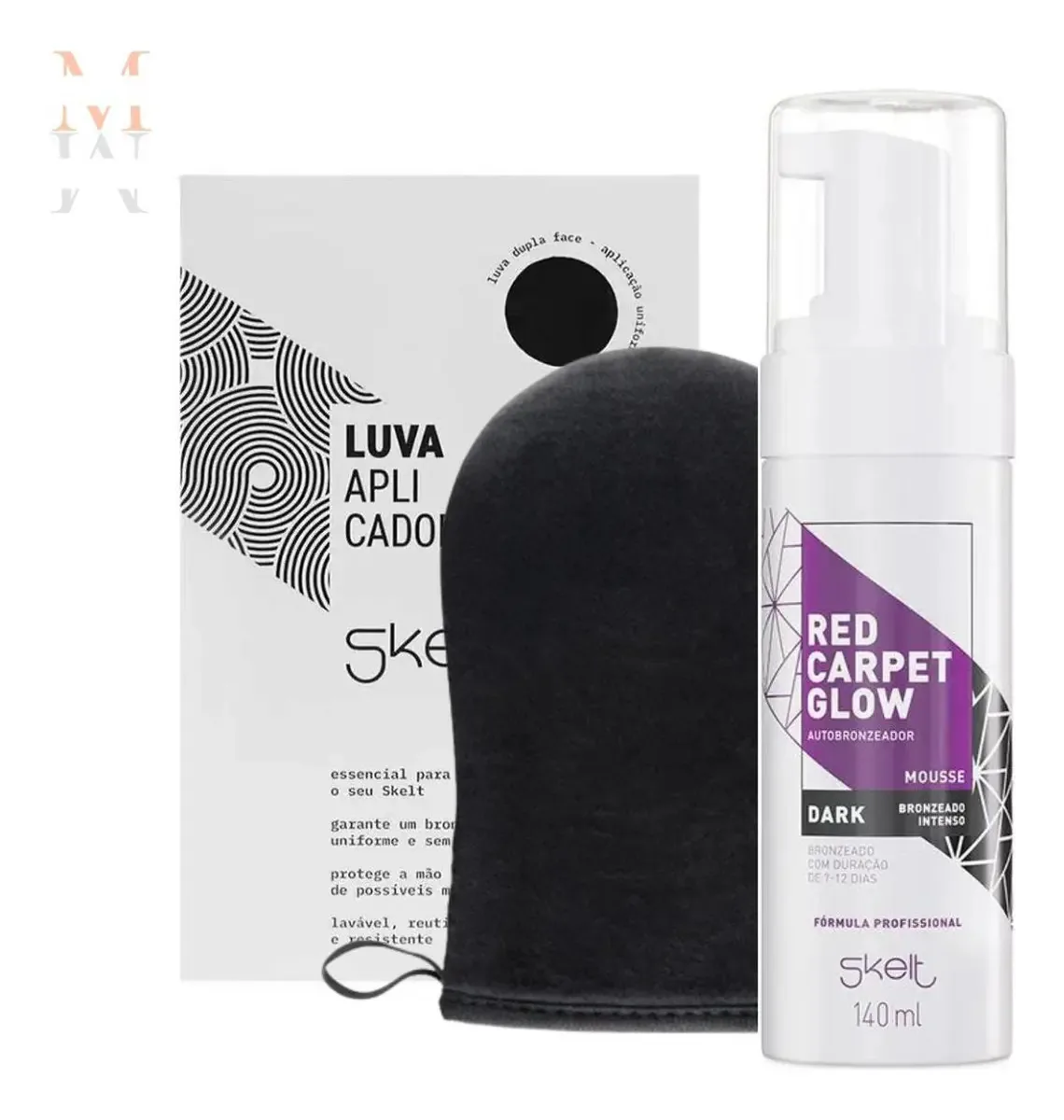 Kit Skelt Autobronzeador Mousse Dark 140ml+2 Luva Aplicadora