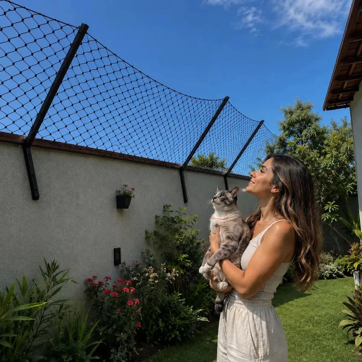 Kit 2 Hastes Rede Proteção Gatos 2m Preto Segurança Muro