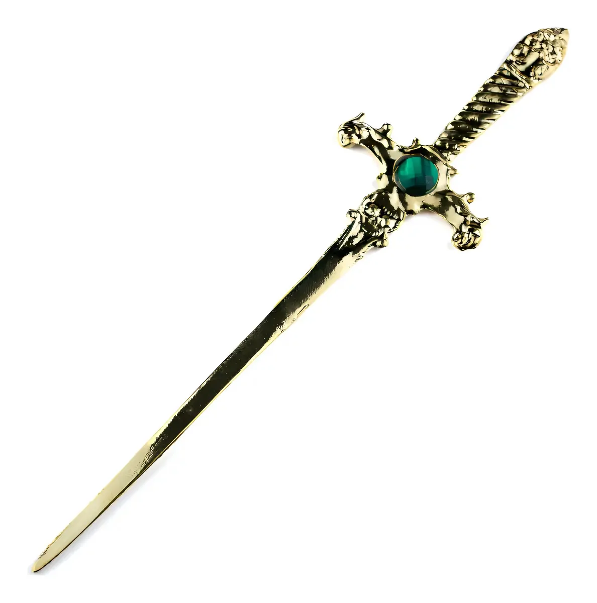 Athame Em Metal Dourado Brilhante 15 Cm Pedra Verde