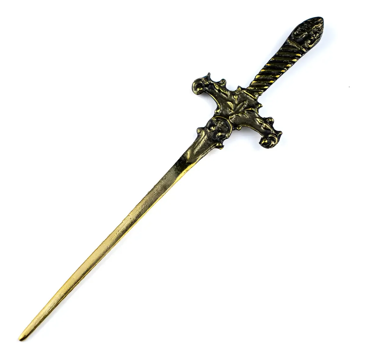 Adaga Antiga Lua Mística Metal Dourado Pedra Verde 15cm Brasil