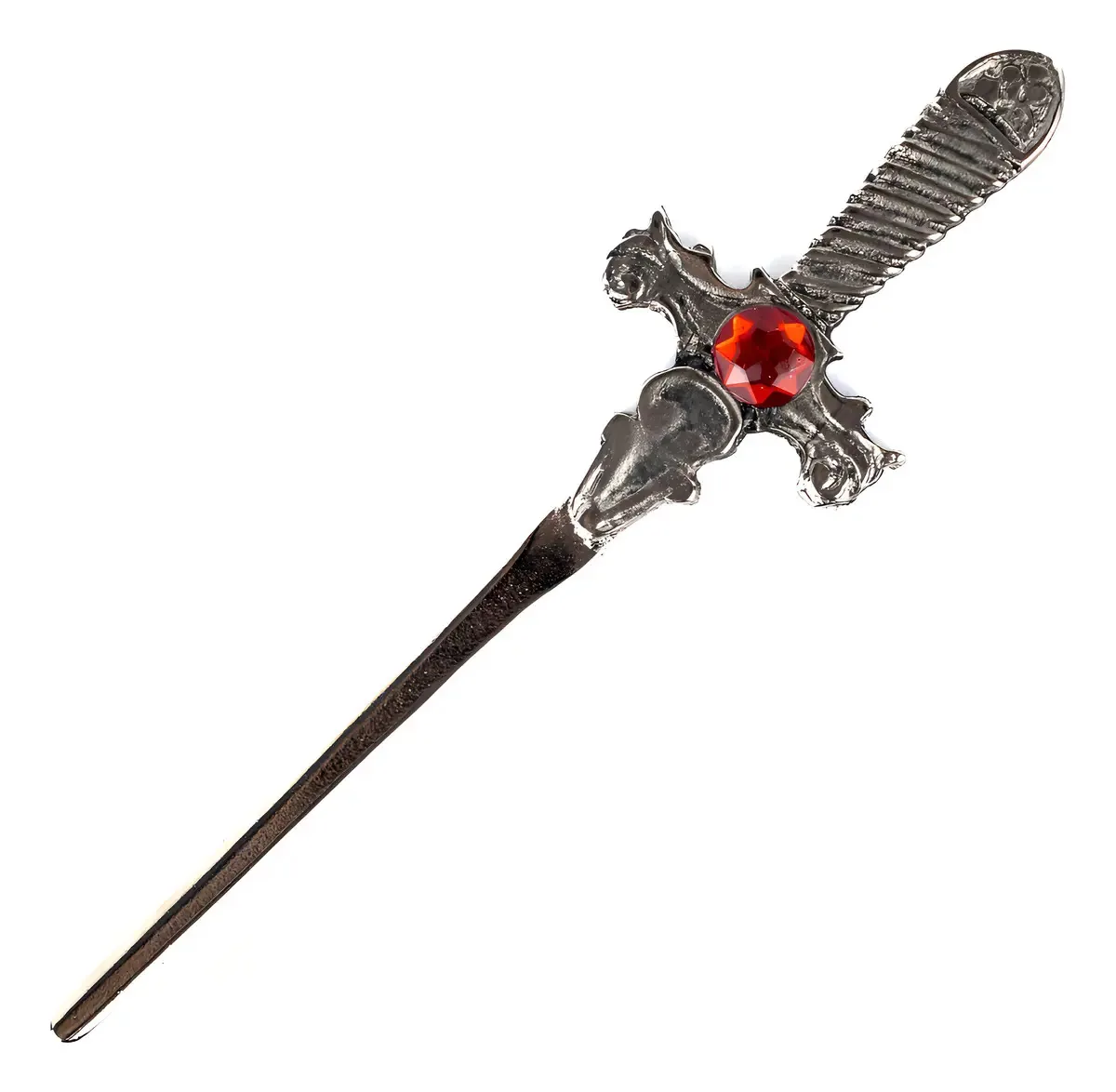 Punhal Adaga Metal Banho No Prata Velho Stras Vermelho 15 Cm