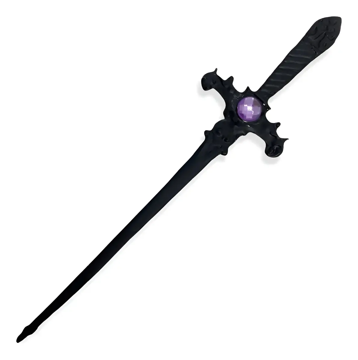 Adaga Antiga de Metal Preto com Pedra Roxa para Rituais (15")