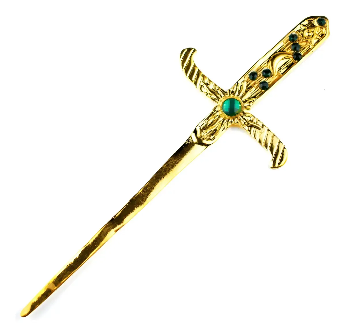 Athame Em Metal Dourado Brilhante 19 Cm Pedras Verdes