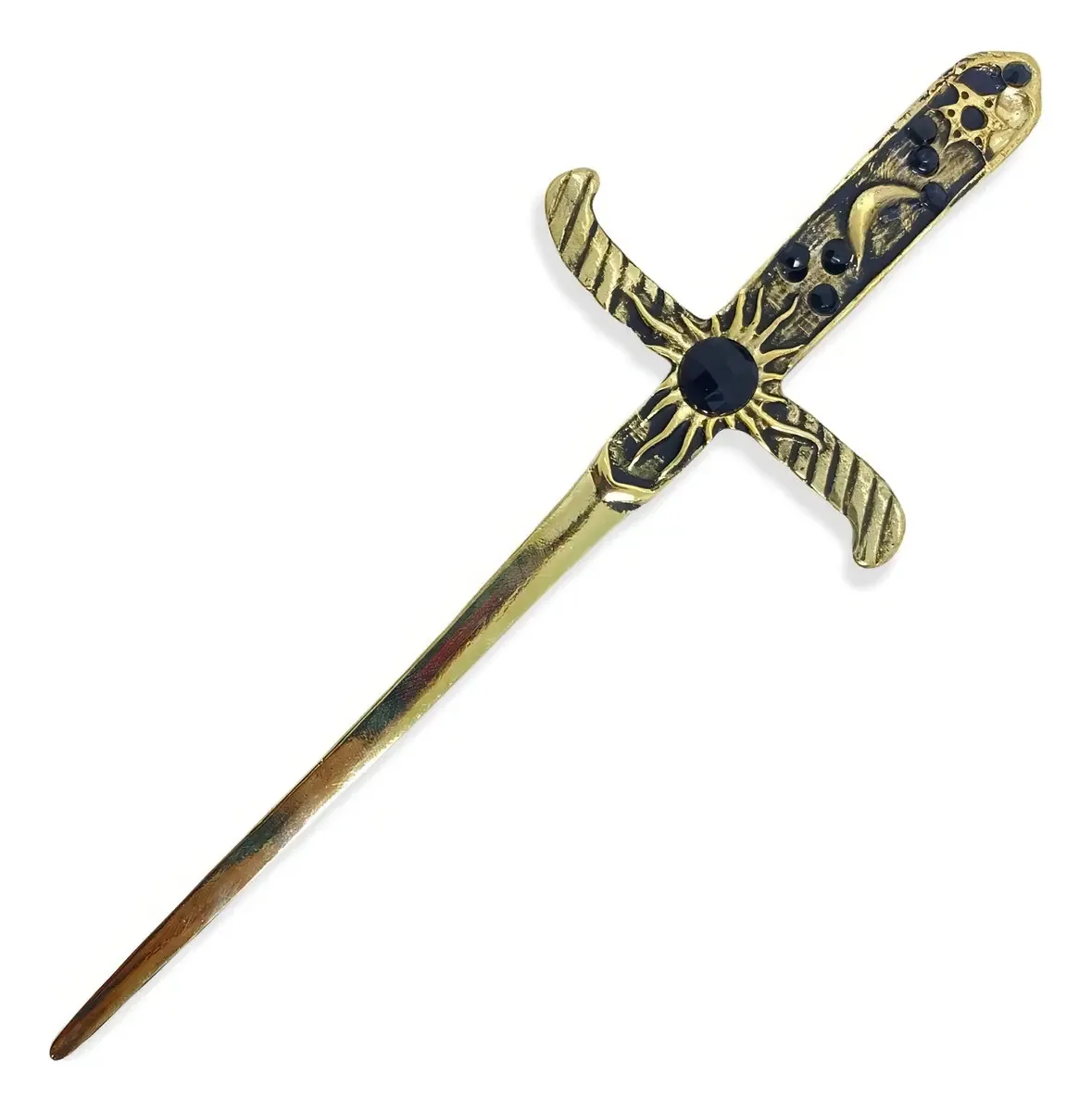 Adaga Antiga Bialluz Presentes 14 Cm Metal Dourado Pedra Preta