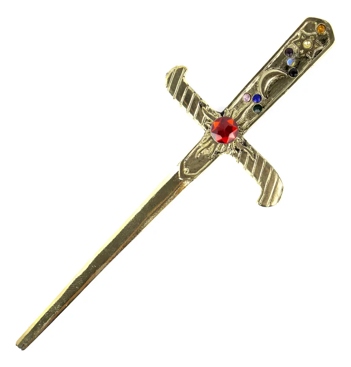 Adaga Antiga Bialluz Presentes Metal Dourado Envelhecido Pedra Colorida