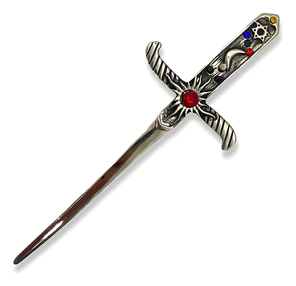 Adaga Decorativa Cigana Metal Prata Velha Pedra Colorid 19cm