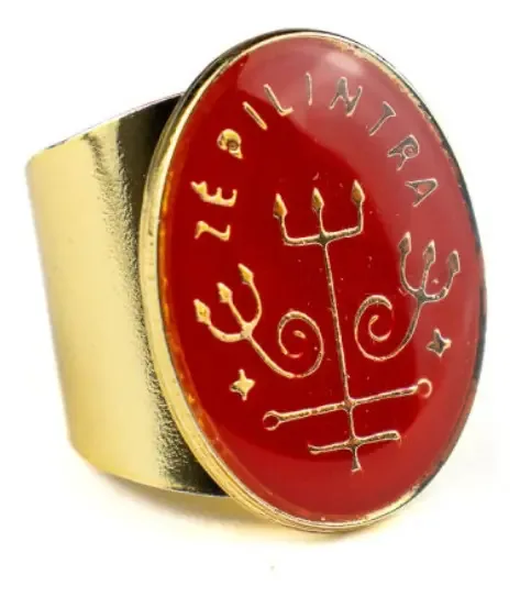 Anel Ajustável Zé Pelintra Vermelho Dourado, para Proteção e Autoconfiança