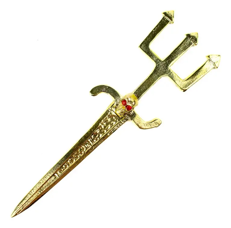 Athame Exu Tridente Crânio 17cm Em Metal Dourado Ritualis Lua Mística