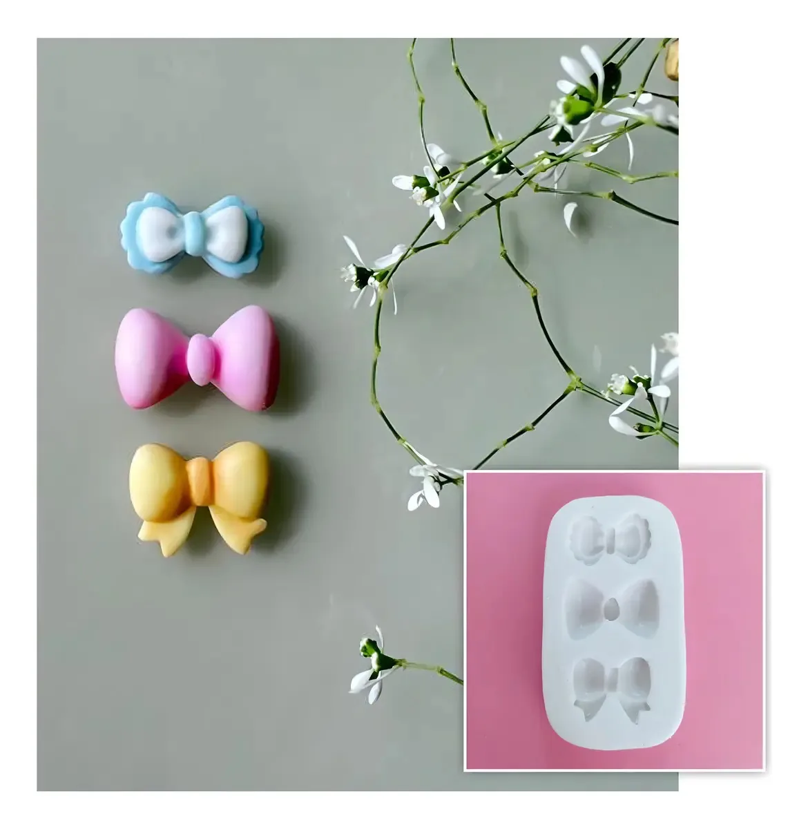 Molde De Silicone 3 Mini Laços Mod 2
