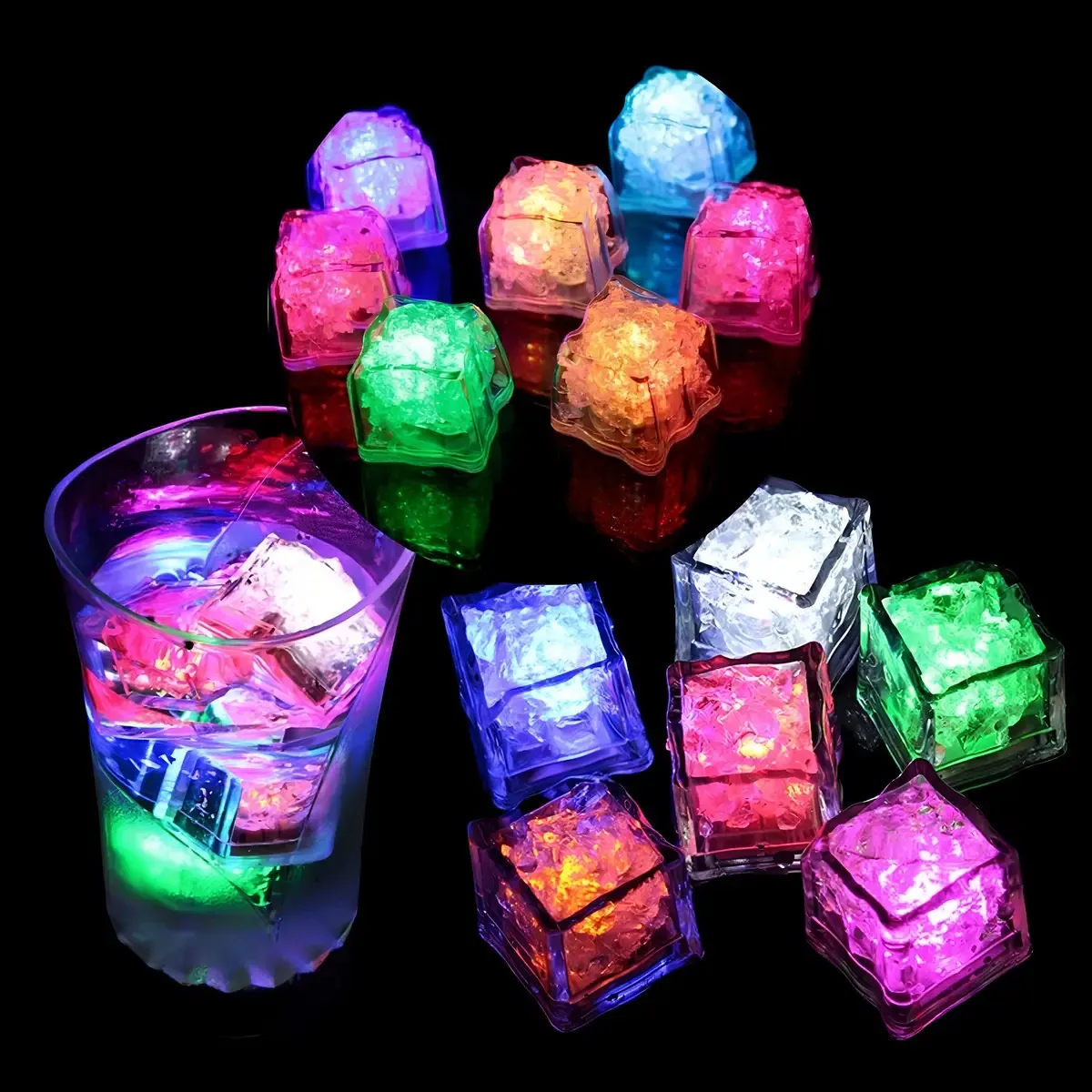 Cubo De Gelo Com Luzes Led Colorido Brilha Na Água - 12un