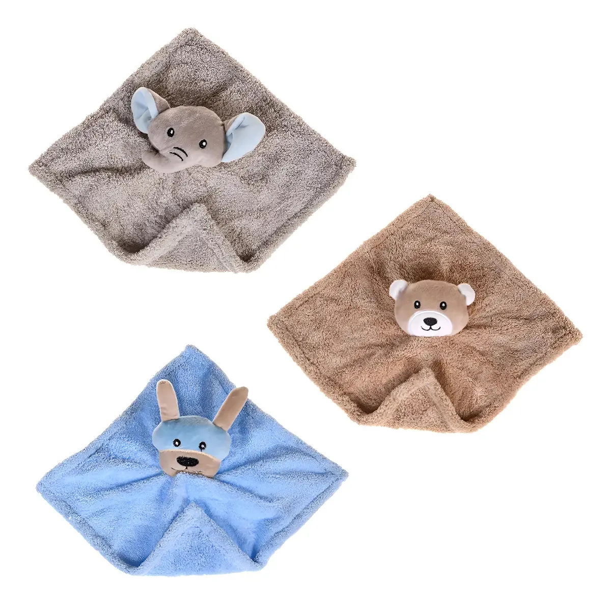 Kit 3 Naninhas Bebê Plush Quentinhas Maternidade Bichinhos Cor Menino