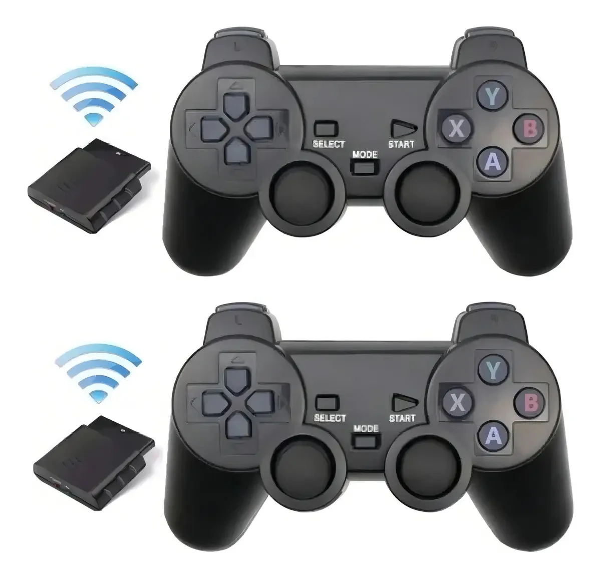 Kit Controle Sem Fio 123Smart para PlayStation 2 Preto com Vibração (2 Unidades)