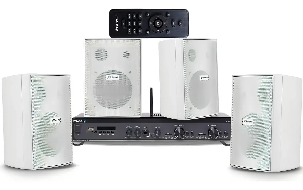 Kit Som Ambiente Frahm Slim 2700 Bt + 04 Caixas Som 30w Rms Cor Preto/branco Potência De Saída Rms 160 W