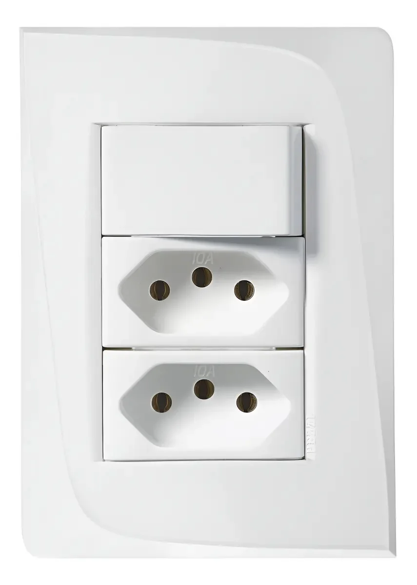 Kit Espelho Pezzi Tendenza Branco Com 2 Tomadas 10A e Interruptor