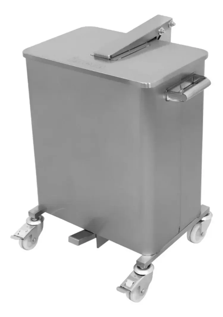 Lixeira Inox 75l Cantos Redondos Rodizios Com Travas Imeca Cinza