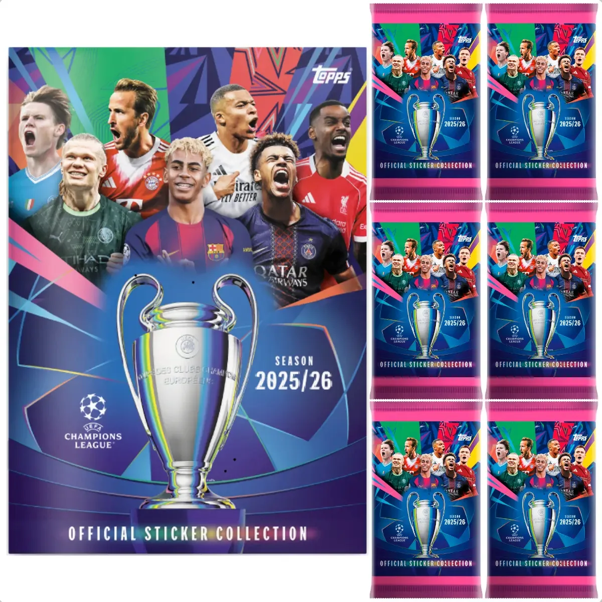 Álbum Topps UEFA Champions League 2026 + 240 Figurinhas 40 Pacotes