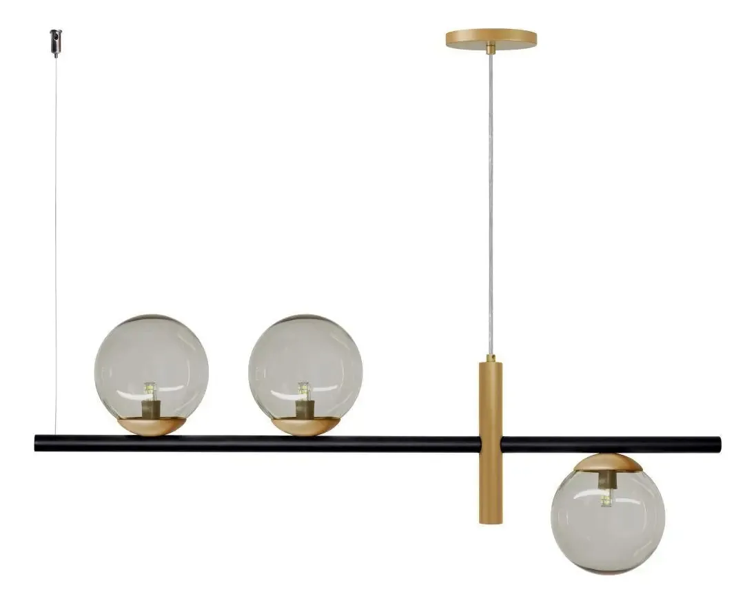 Pendente Luminalux Zurique Dourado Com Preto Haven 3 Globos