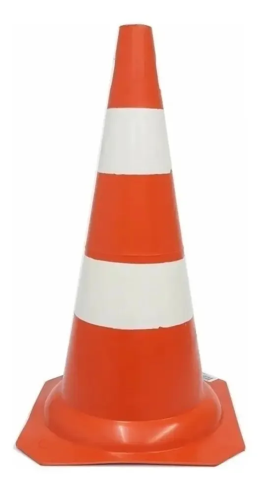 Cone Sinalização Laranja/Branco 50 cm Rígido RCD com Fitas Refletivas