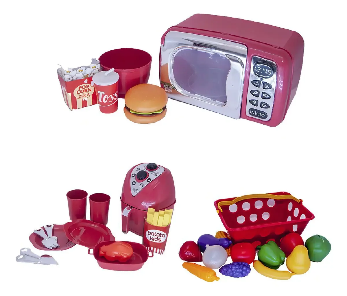 Cozinha Infantil Menino Microondas Air Fryer Cesta Fruta