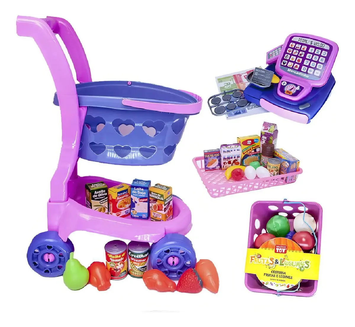 Infantil Completo Carrinho Cesta Comida 43 Peças