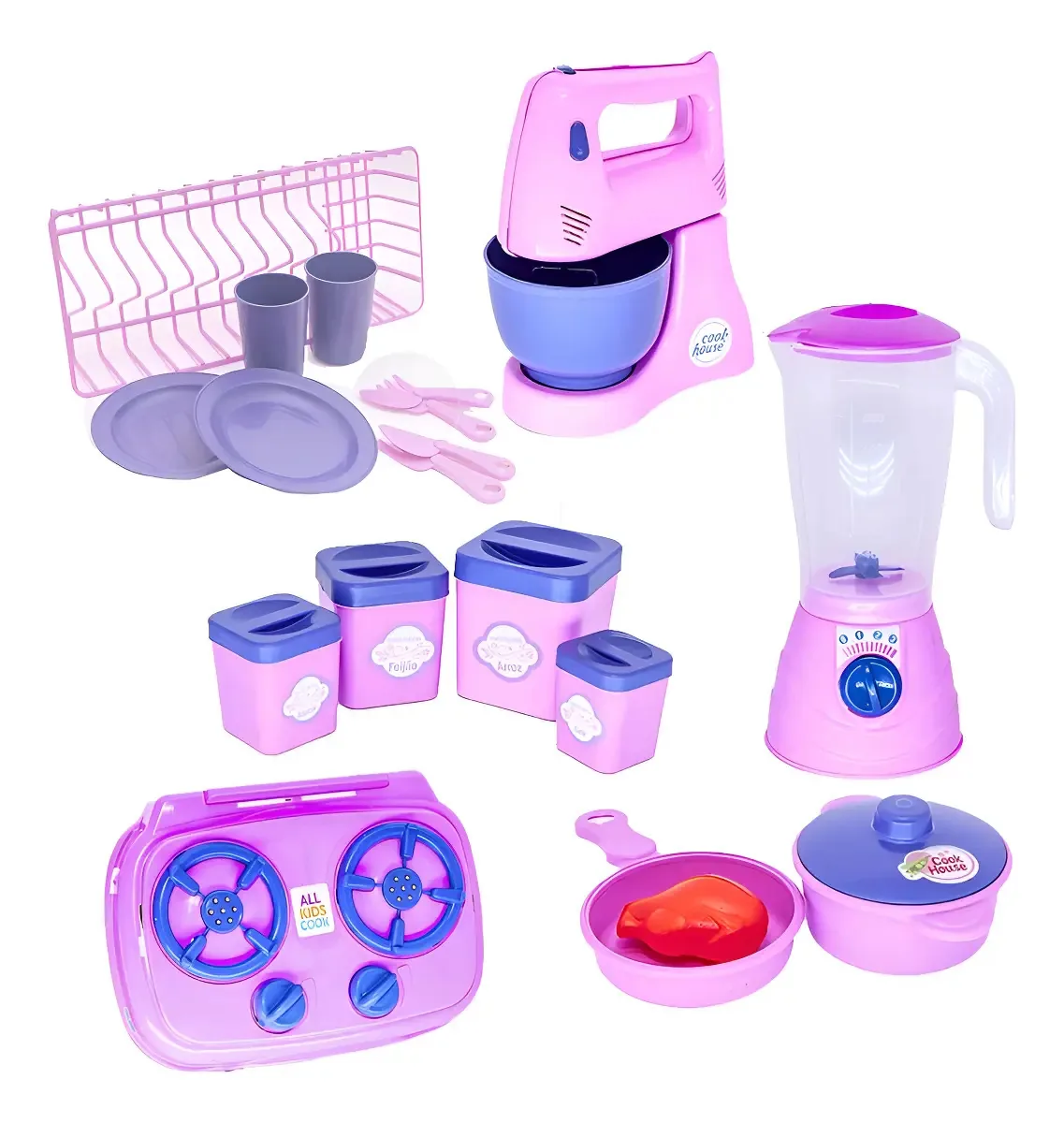 Kit Cozinha Menina Brinquedo Fogão Panela Liquidificador 19p