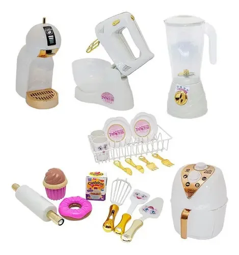 Kit Cozinha de Brinquedo Princesa Doce com Louça e Batedeira, 20 Peças