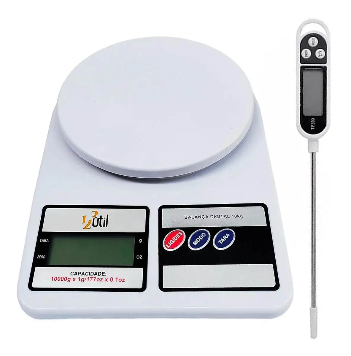 Balança Digital 10kg Para Cozinha Termômetro Culinário