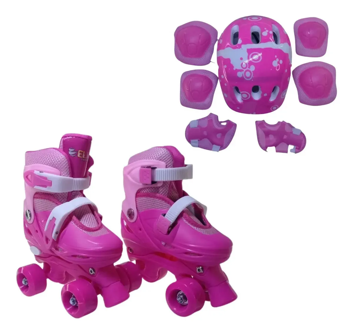 Patins 4 Rodas Elite Imports Ajustável Rosa, Com Kit de Proteção