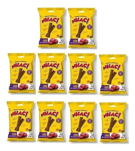 Kit 10 Tirinhas Nhac! Petiscos Para Cães Sabor Carne 65g