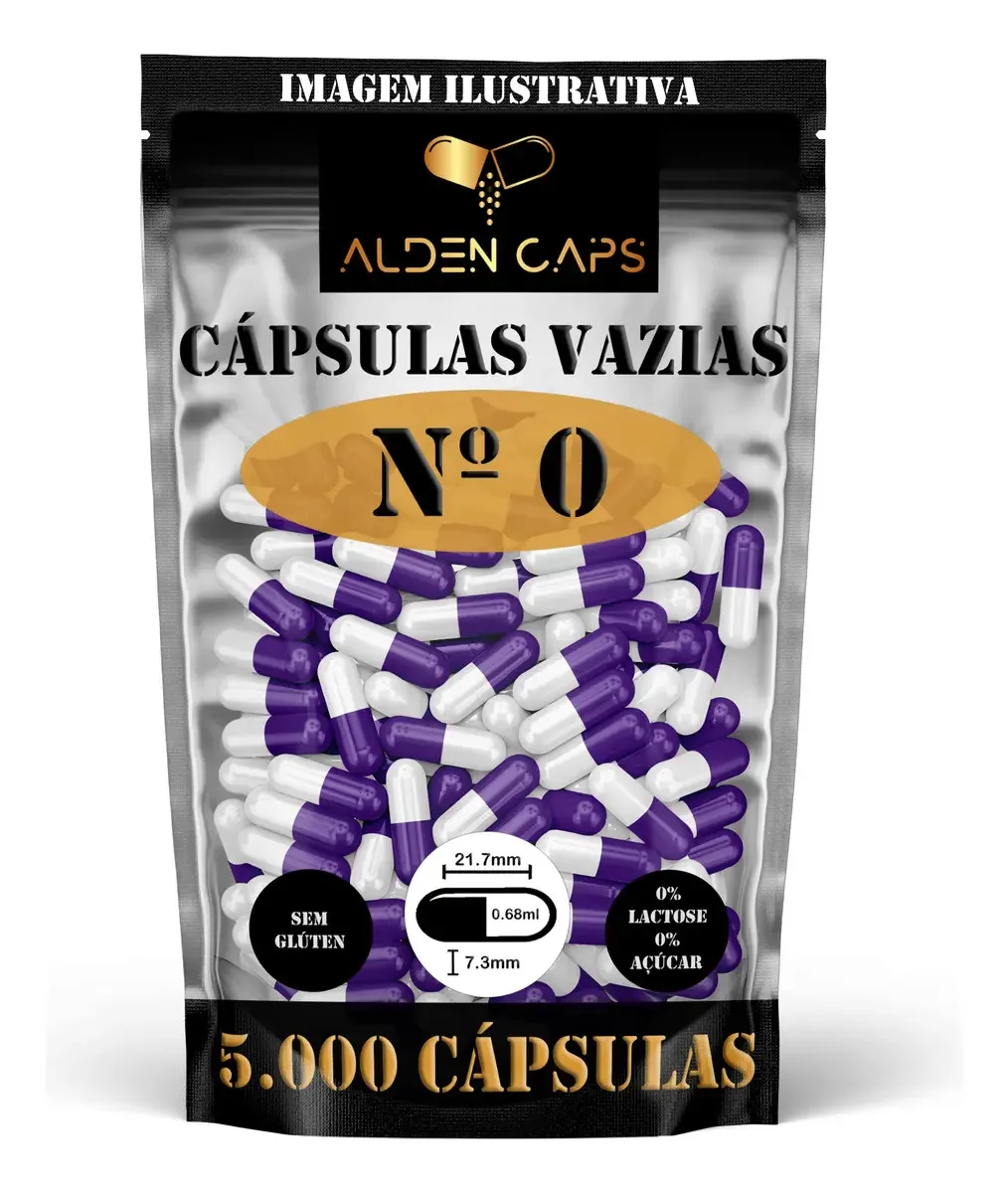 Cápsulas Vazias Gelatina Nº 0 Lilás e Branco Alden Caps 5000 Unidades