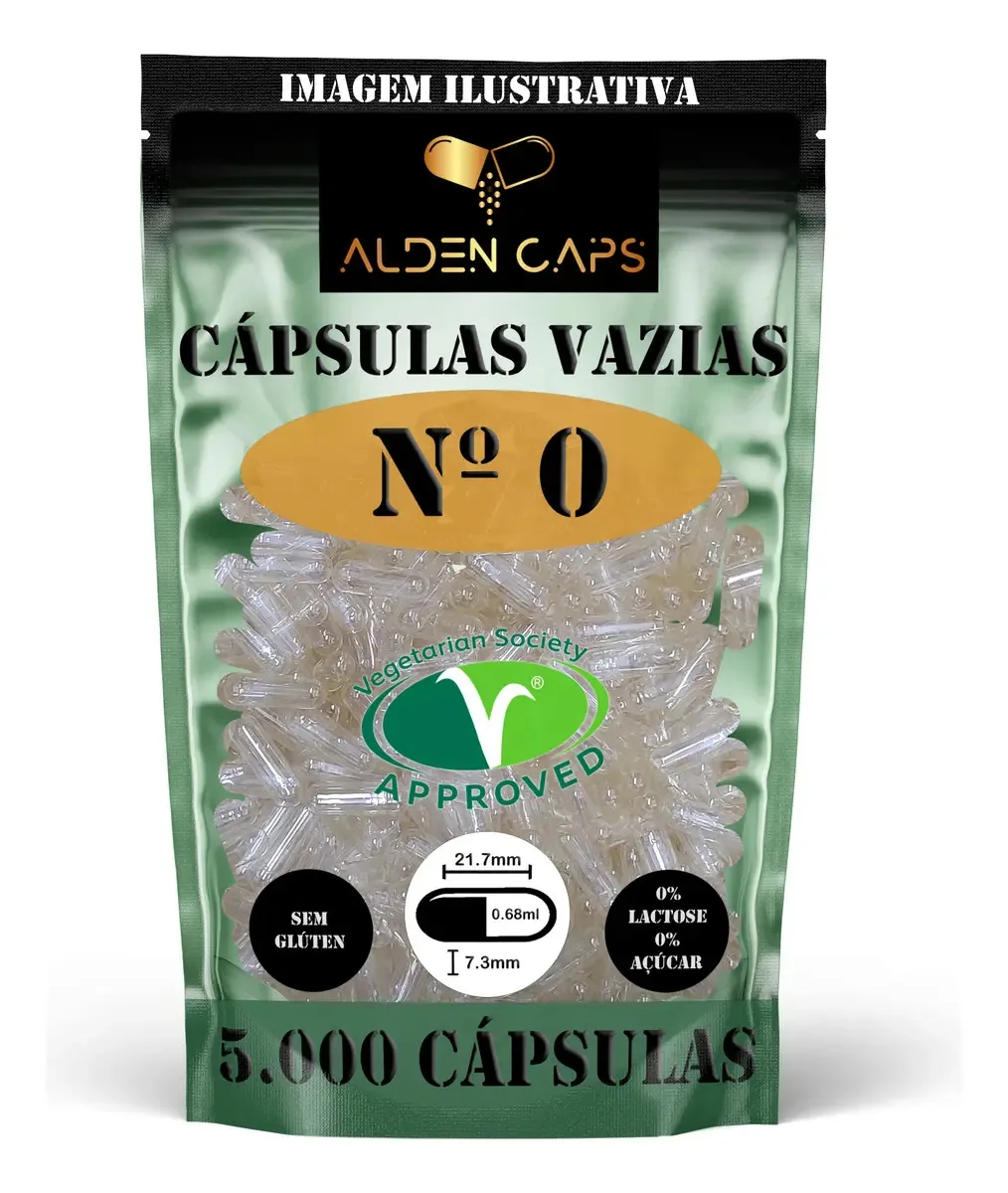 5000 Cápsulas Veganas HPMC Nº0 Incolor Resistente à Umidade - Alden Caps