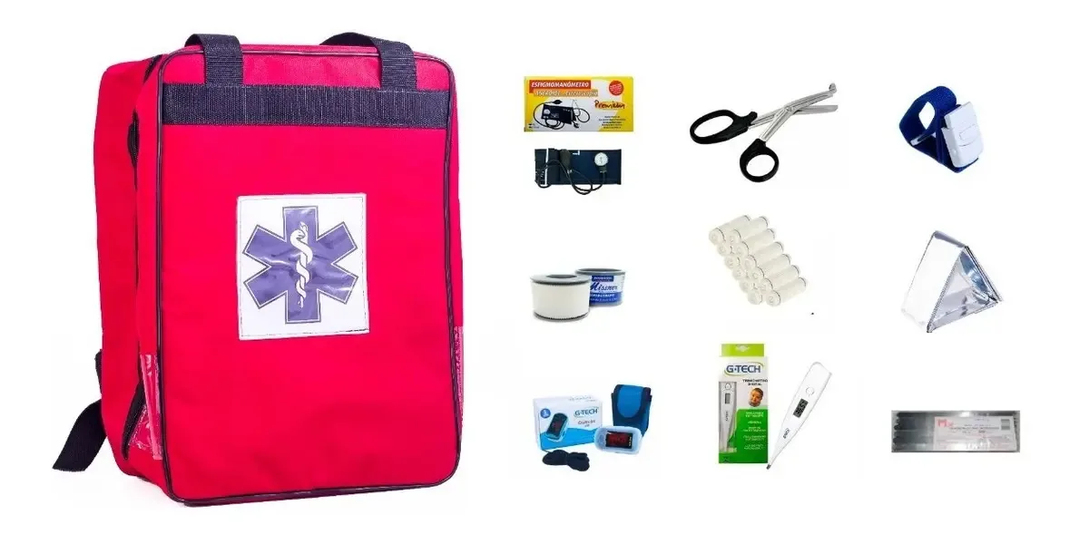 Bolsa 192 Primeiros Socorros PM2 Medical Kit Resgate Completo Vermelha