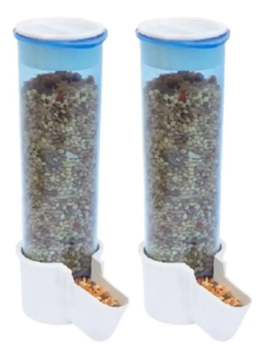 2 Comedouro Automático P/ Aves E Pássaros 120 Ml Malha Fina Azul