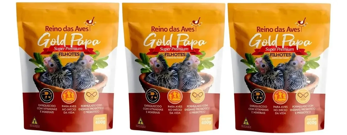 3 Papinhas Filhotes Calopsitas Gold Papa 400g Reino Das Aves