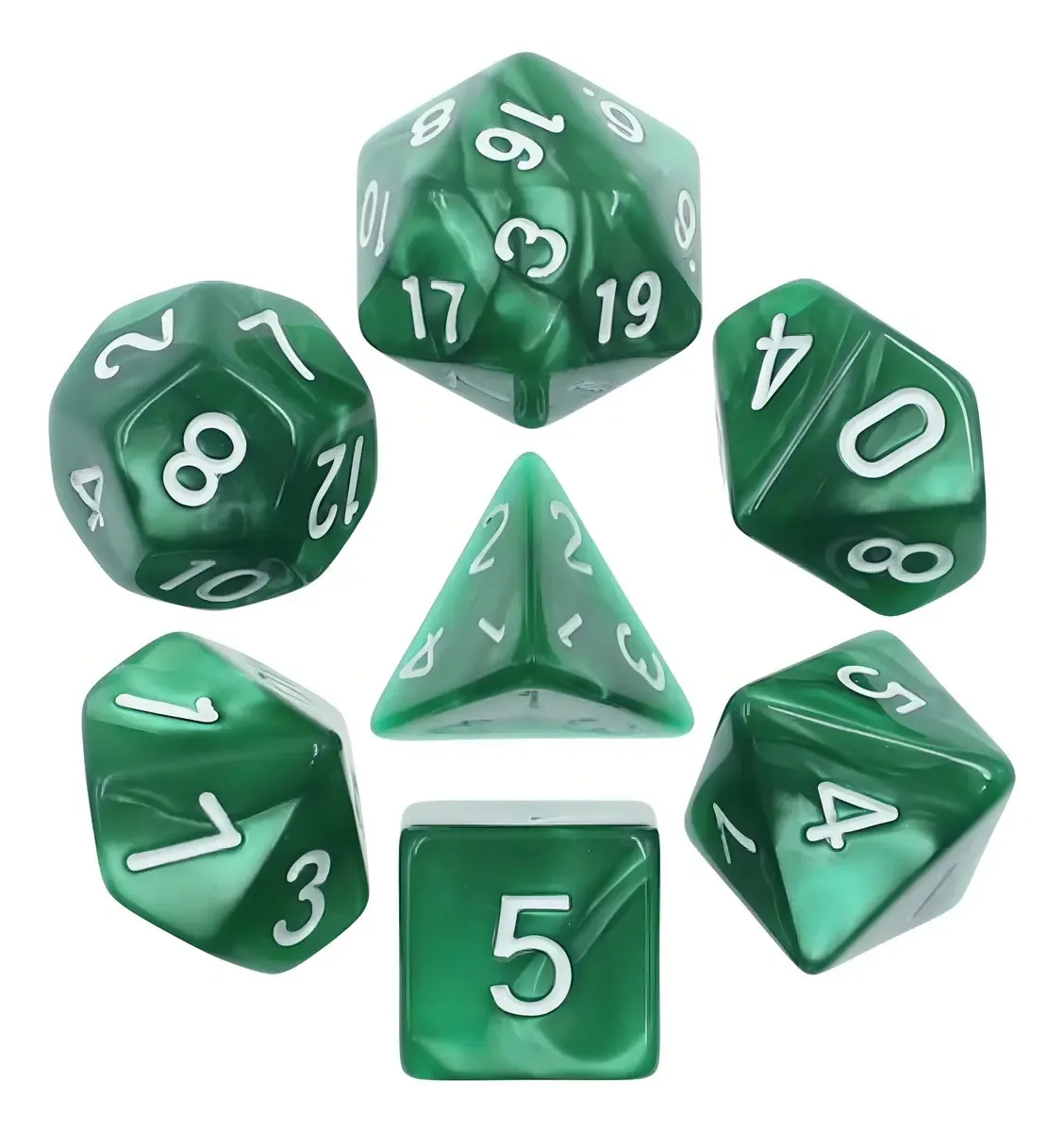 Dados RPG Poliresina Perolado Conjunto 7 Peças Verde
