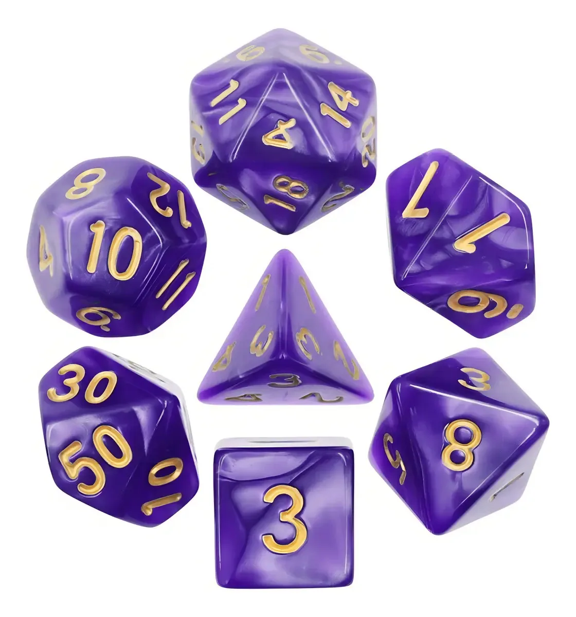 Dados De Rpg Conjunto Com 7 Dados Perolados Diversas Cores Cor Purplegoldenfont