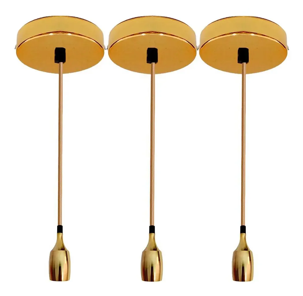 3 Lustres Pendentes De Metal Parte Revestido Dourado