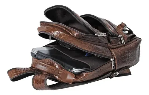 Mochila Luxo Couro Croco Jfe Couro 2500 Caramelo
