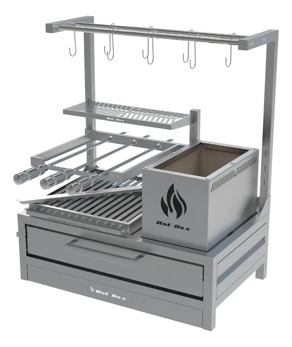 Parrilla Premium Bancada Argentina Varal E Espetos 74x45 Cor Inox