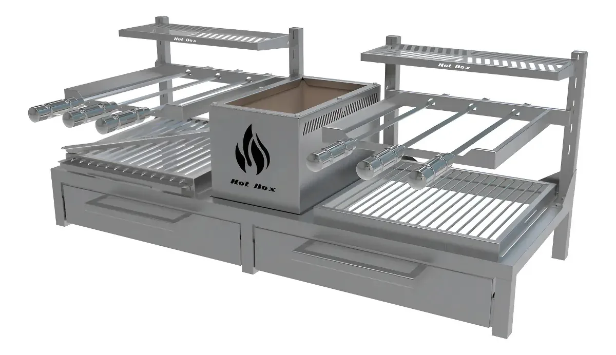 Churrasqueira Parrilla Dupla C/ Espetos E Porta Frontal Cor Inox