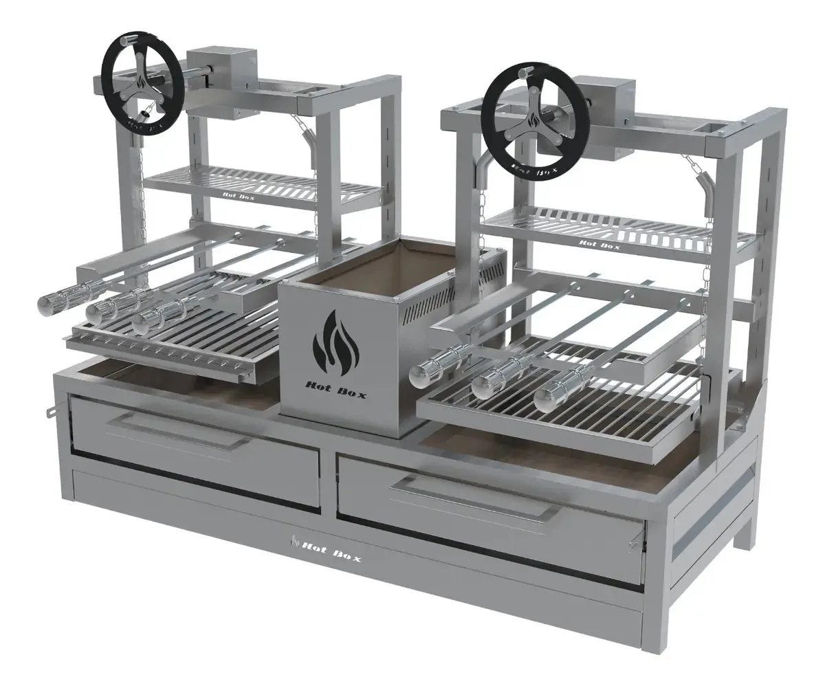 Churrasqueira Parrilla Inox Com Grelha Elevatória E Espetos